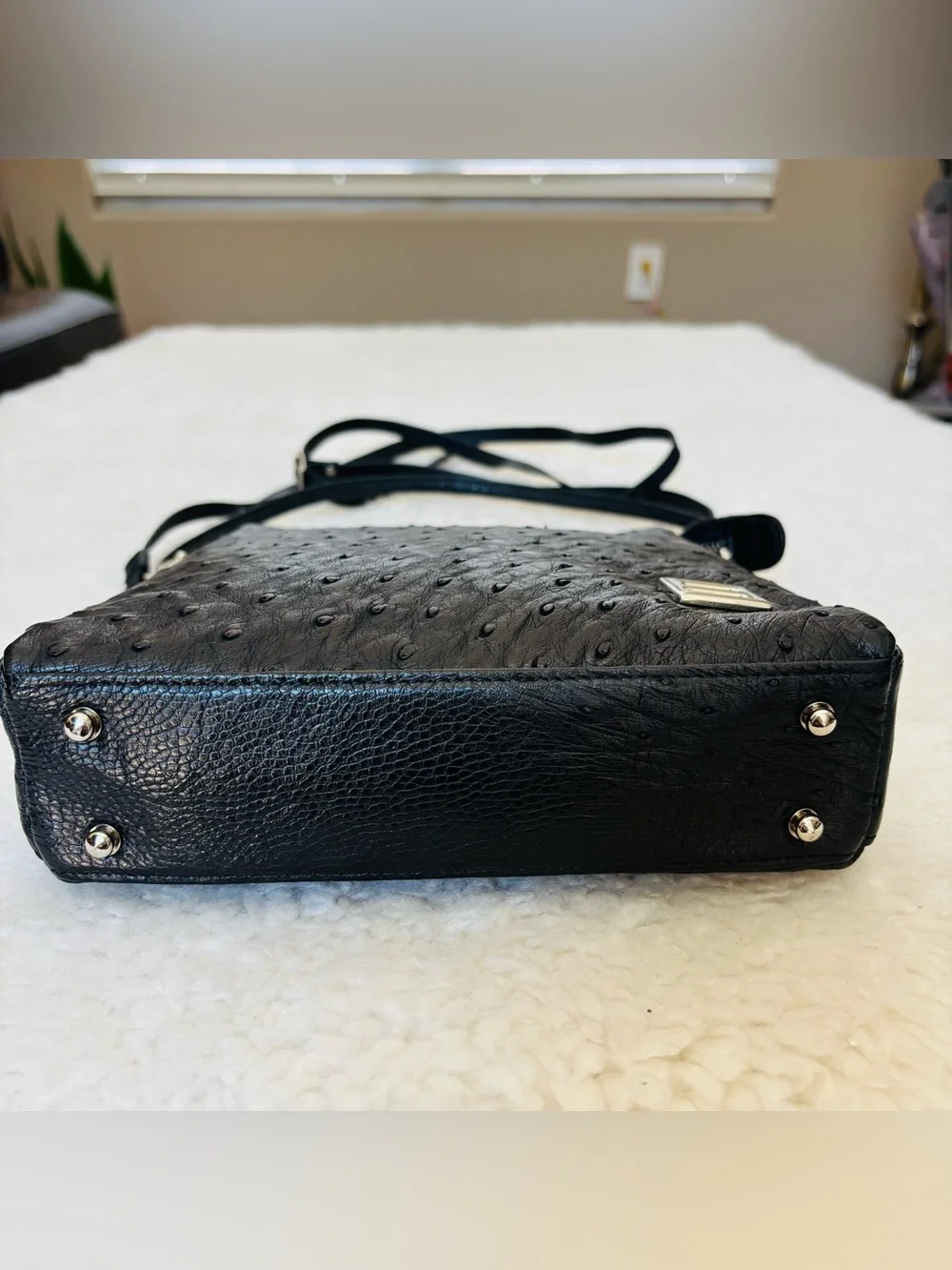 Celencee Genuine Ostrich Black Leather Multifunction Bag